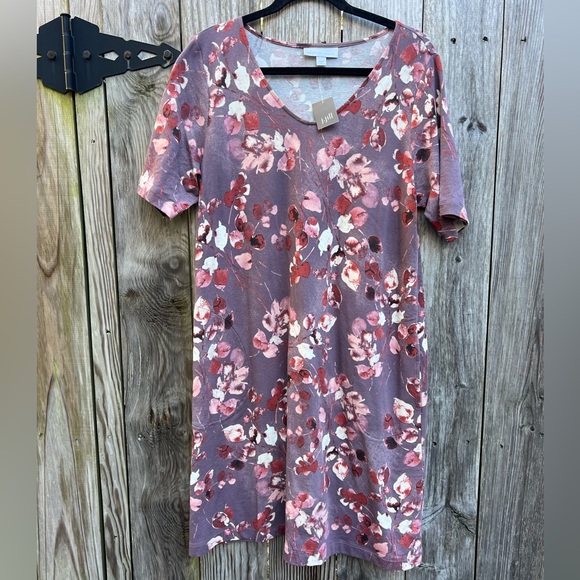 PURE JILL Affinity French Terry Floral Raisin Dress Women’s Medium NWT NEW - Picture 2 of 11